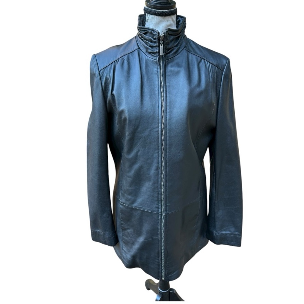 Wilsons Leather Pelle Studio Black Leather Jacket M Thinsulate Ruched HighNeck